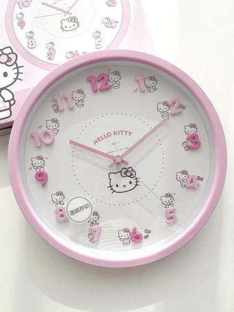 헬로키티 핑크 무소음 인테리어 대형 벽시계 30cm