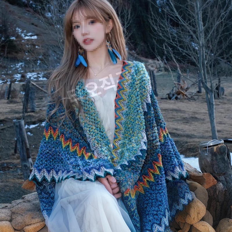 페루판초 판쵸 어깨숄 캠핑 가디건 여성용 몽골망토 몽골판초 담요 페루판쵸 망토 - 상품 이미지