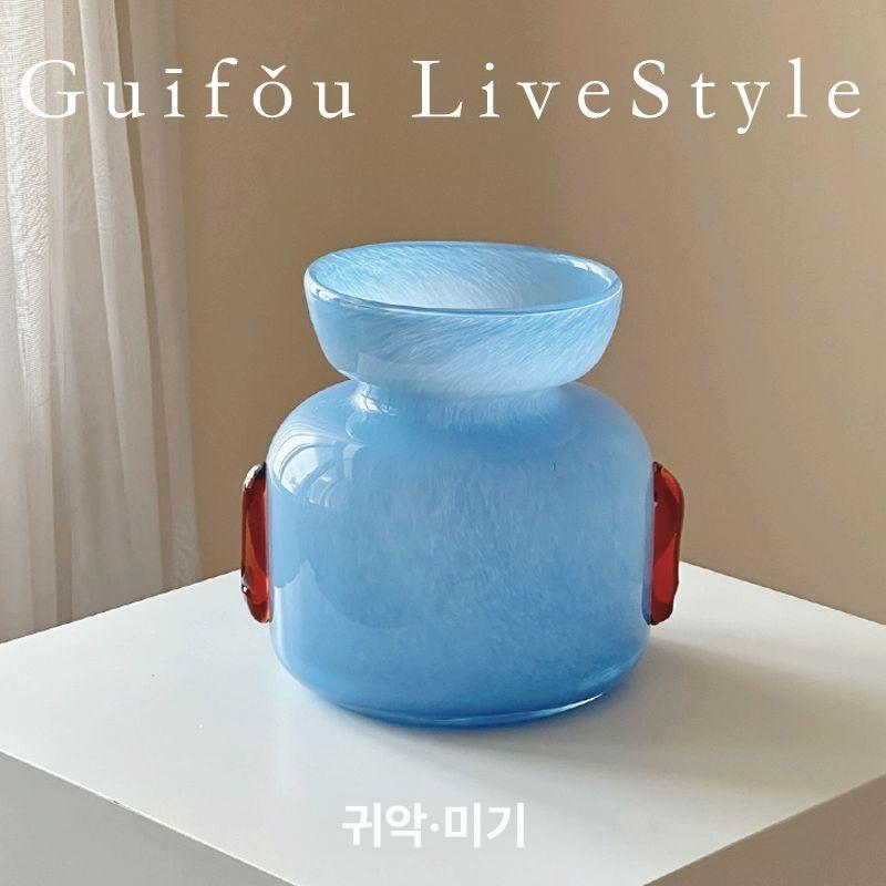 블루 화병 유리 꽃병 거실 인테리어 소품샵 디자인 클리어스카이블루 - 상세 이미지 5