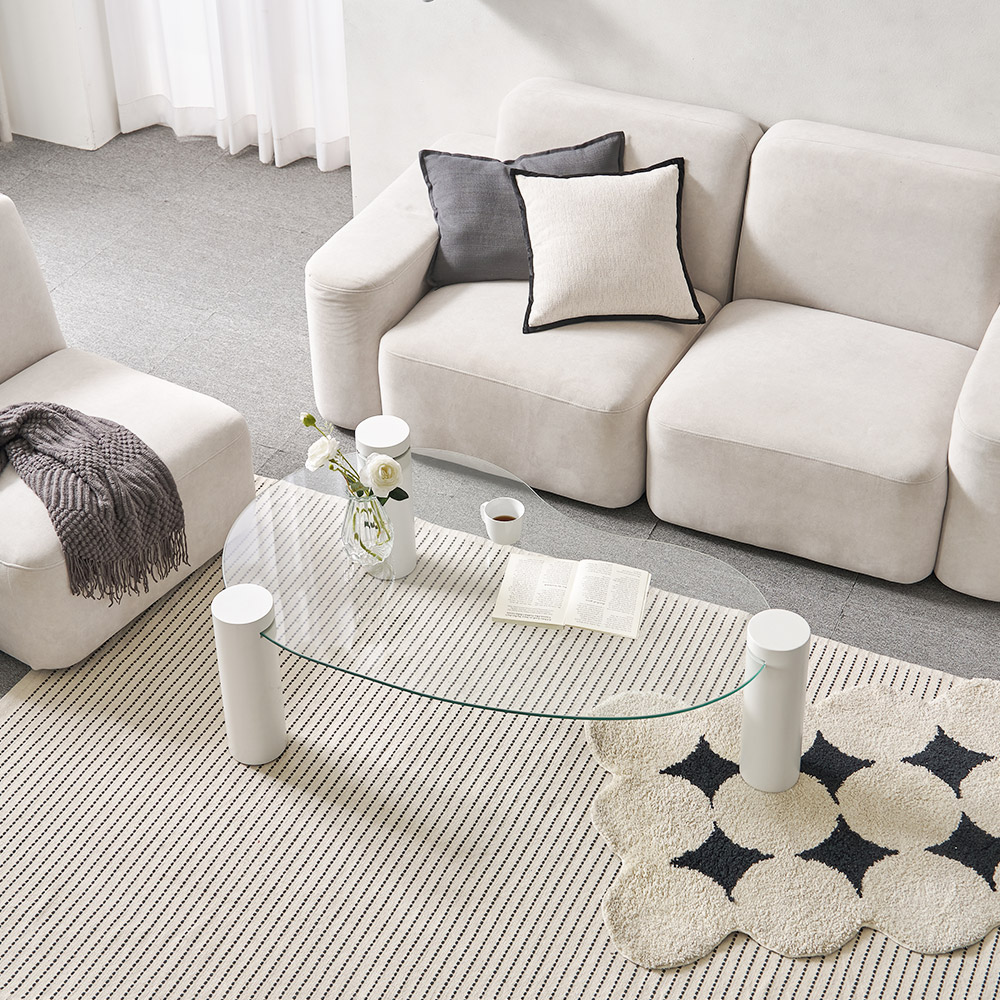 소울 강화유리 낮은 소파 거실 테이블 비정형 화이트 CNM243C