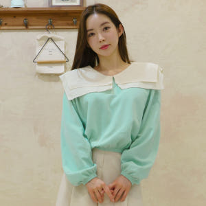 더블 빅카라 큐티세라 여성 루즈핏 맨투맨 긴팔티셔츠 세미크롭 착용 후기 | 사이즈/핏 총정리 - 상품 이미지 1