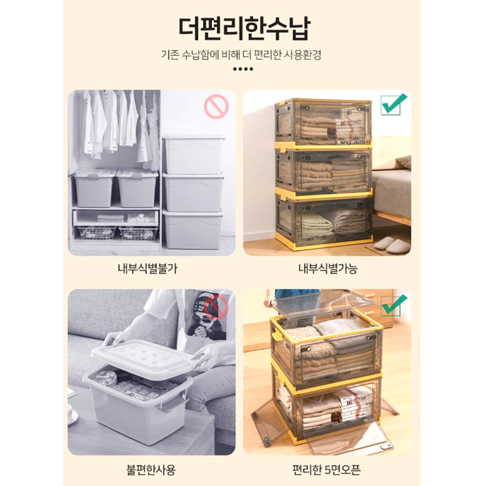 이동 접이식 정리함 5면오픈 투명 폴딩 수납 서랍장 - 상세 이미지 5