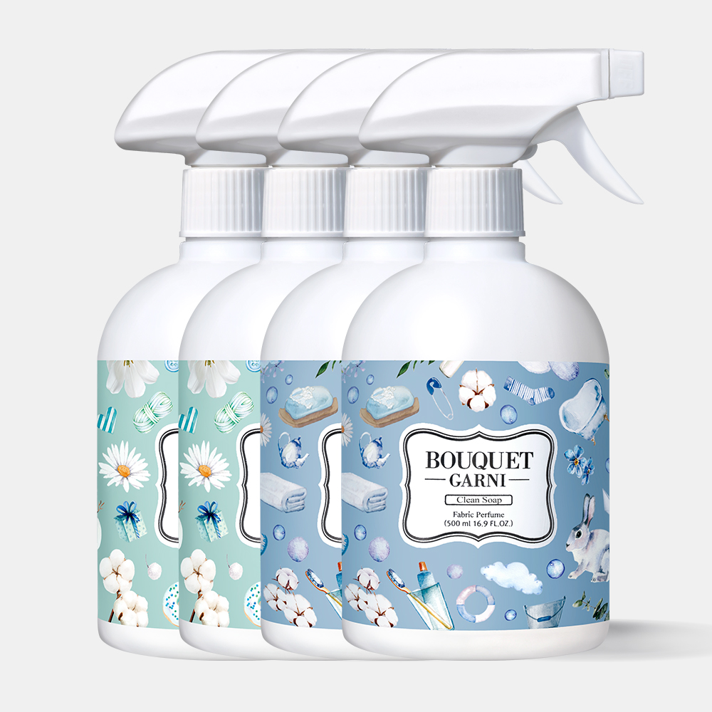 [4개] 부케가르니 섬유탈취제 500ml 섬유향수 룸스프레이 소프트코튼 2개+클린솝 2개 향교차가능