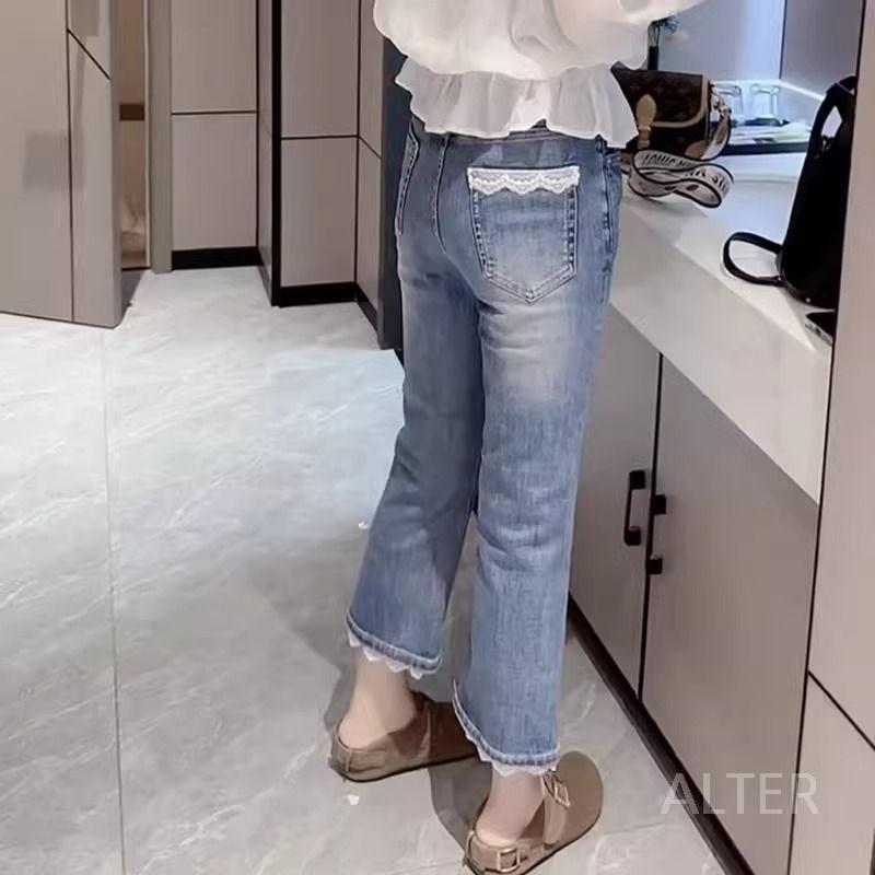 여름 레이스 청바지 키 부츠컷 빅사이즈 여성용 데님 S 40-45kg - 상세 이미지 4