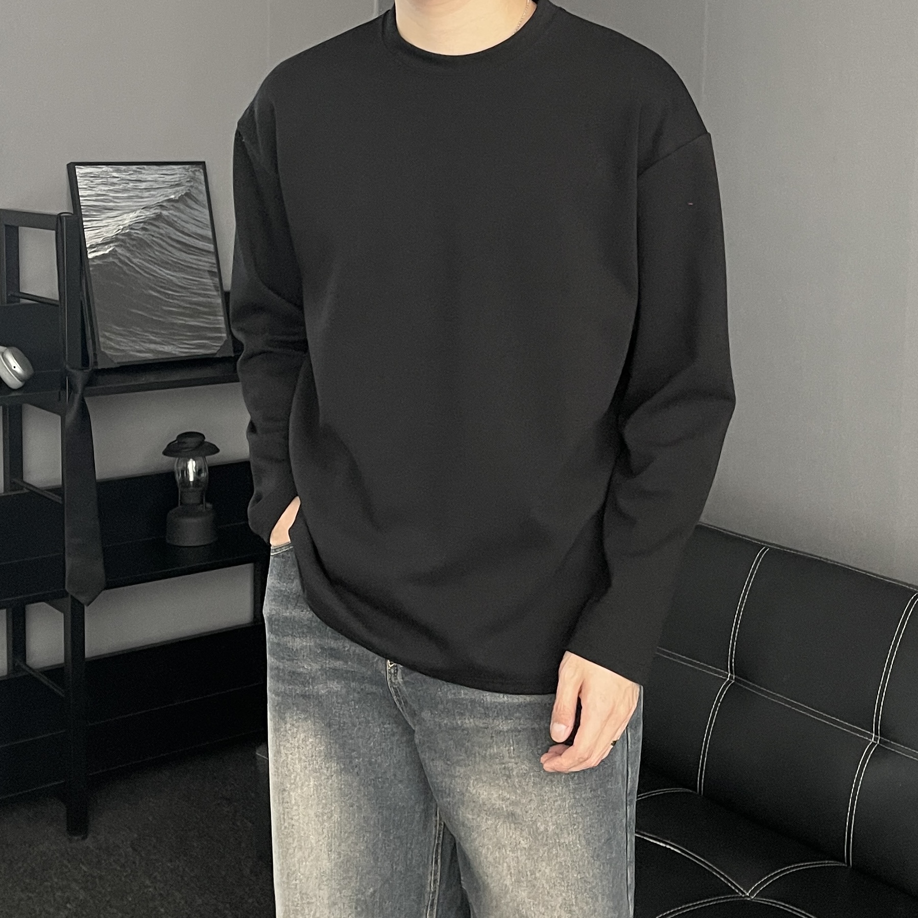 무지긴팔티 남자롱슬리브 남자레이어드 긴팔티셔츠 어깨넓어보이는옷 흰티 이미지 6
