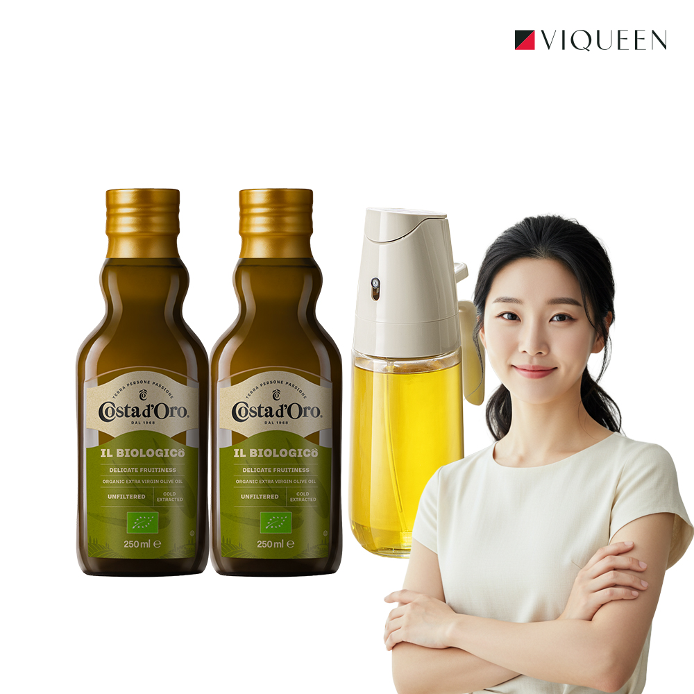 코스타도로 유기농 엑스트라버진 올리브오일 250ml 2개 + 오일 스프레이 500ml 1개 혼합세트 - 상품 이미지