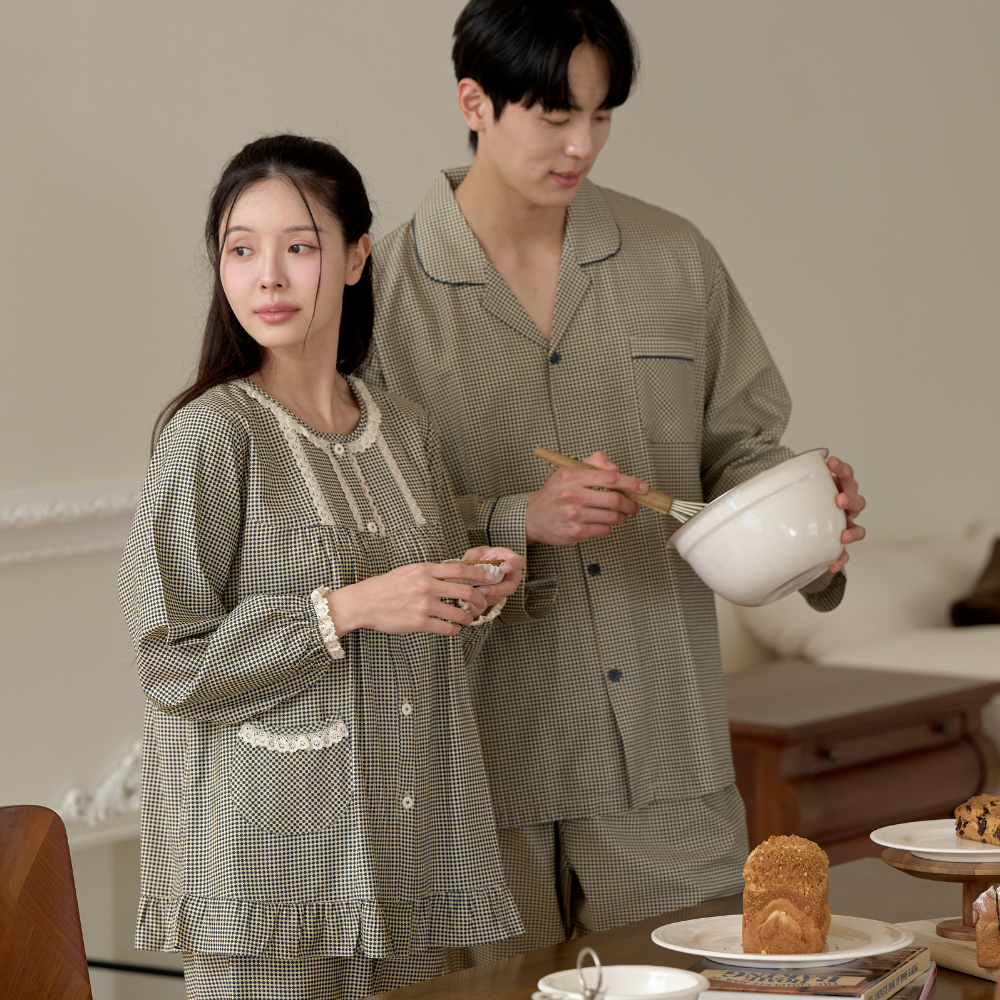국산 잠옷 클래식 레이온 잠옷 신혼 부부 커플 잠옷 브랜드 - 상품 이미지