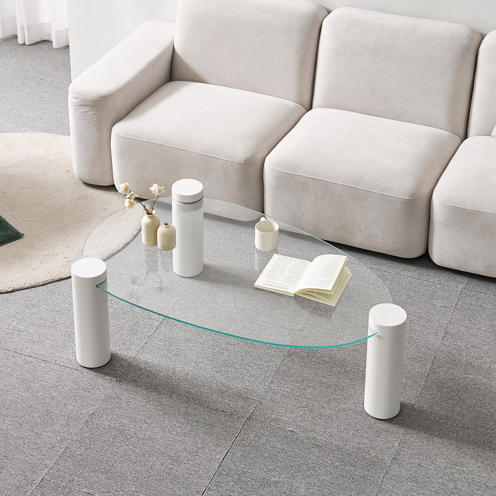 소울 강화유리 낮은 소파 거실 테이블 물방울 화이트 CNM244C