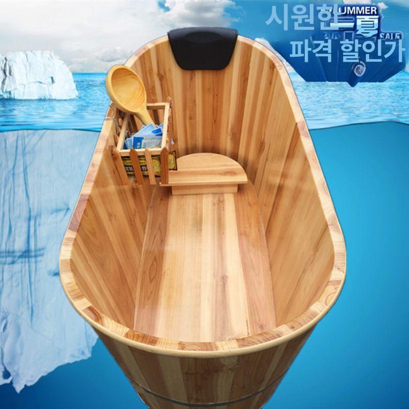 히노끼욕조 가정용 이동식 대형 성인 휴대용 목욕통 내추럴우드 90Lx60Wx65H 없음 - 상세 이미지 2