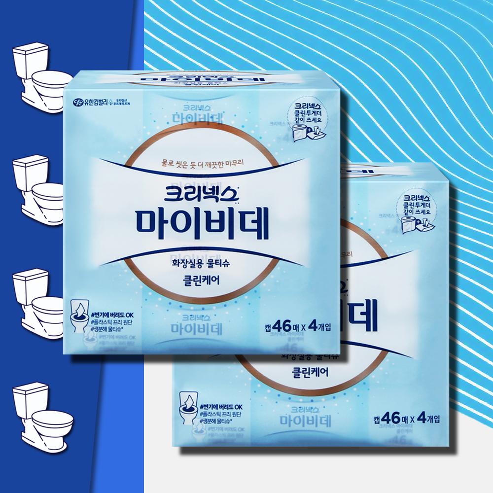 크리넥스 마이비데 클린케어 물티슈 화장실용 캡형 46매 8팩