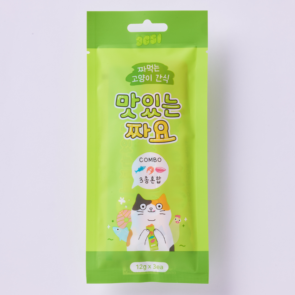 3651 맛있는 짜요 짜먹는 고양이 캔 간식 대용량 3종 세트, 12g, 180개