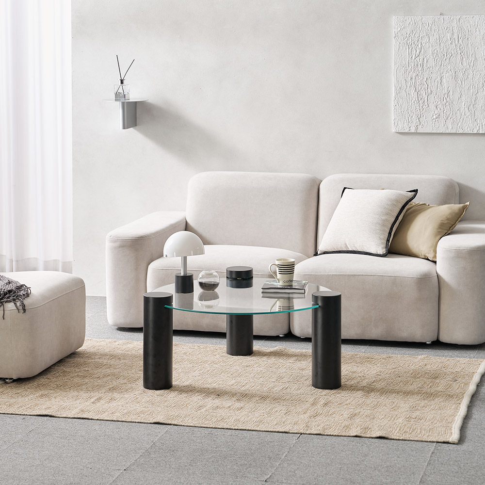 소울 강화유리 낮은 소파 거실 테이블 원형 블랙 CNM245C