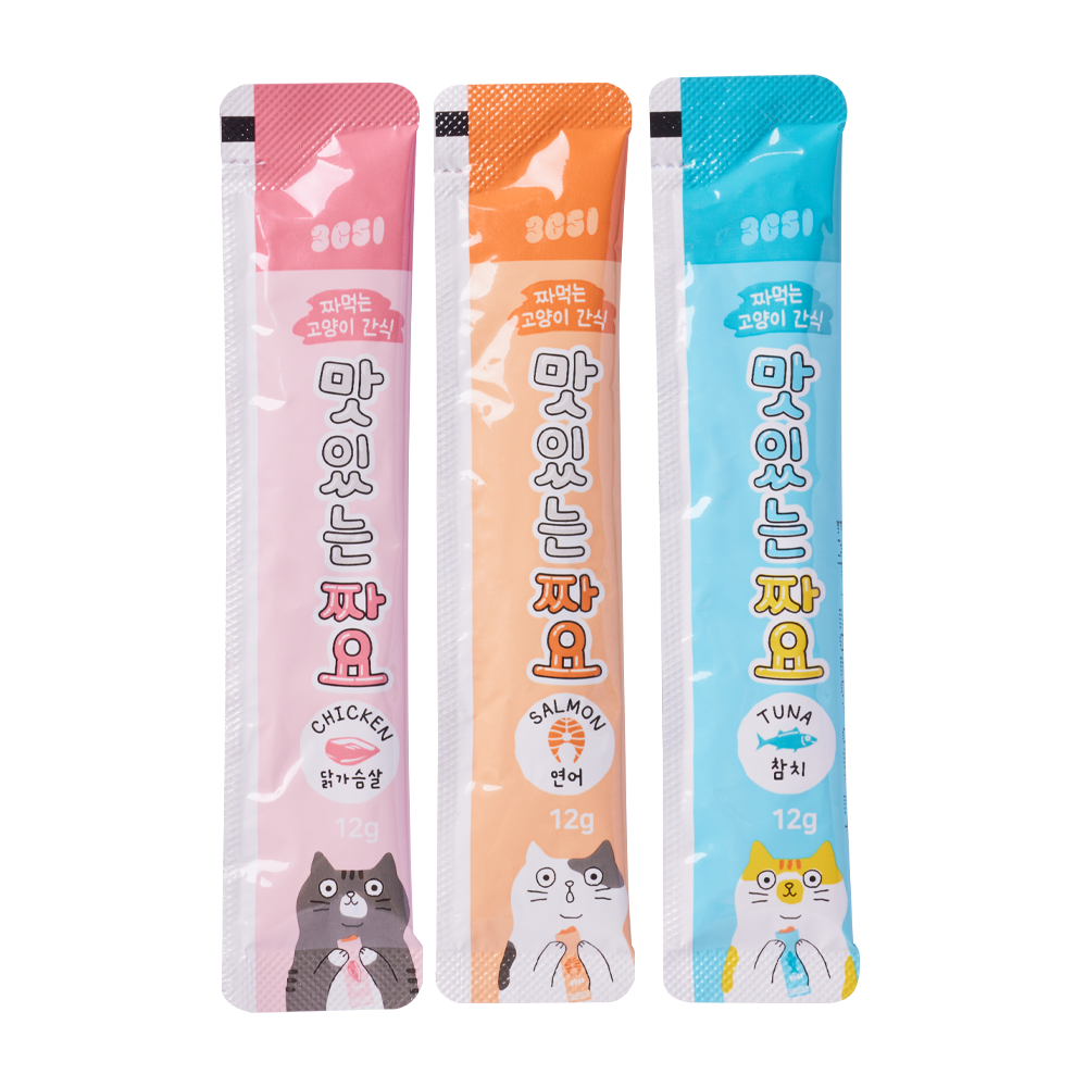 3651 맛있는 짜요 짜먹는 고양이 캔 간식 대용량 3종 세트, 12g, 180개