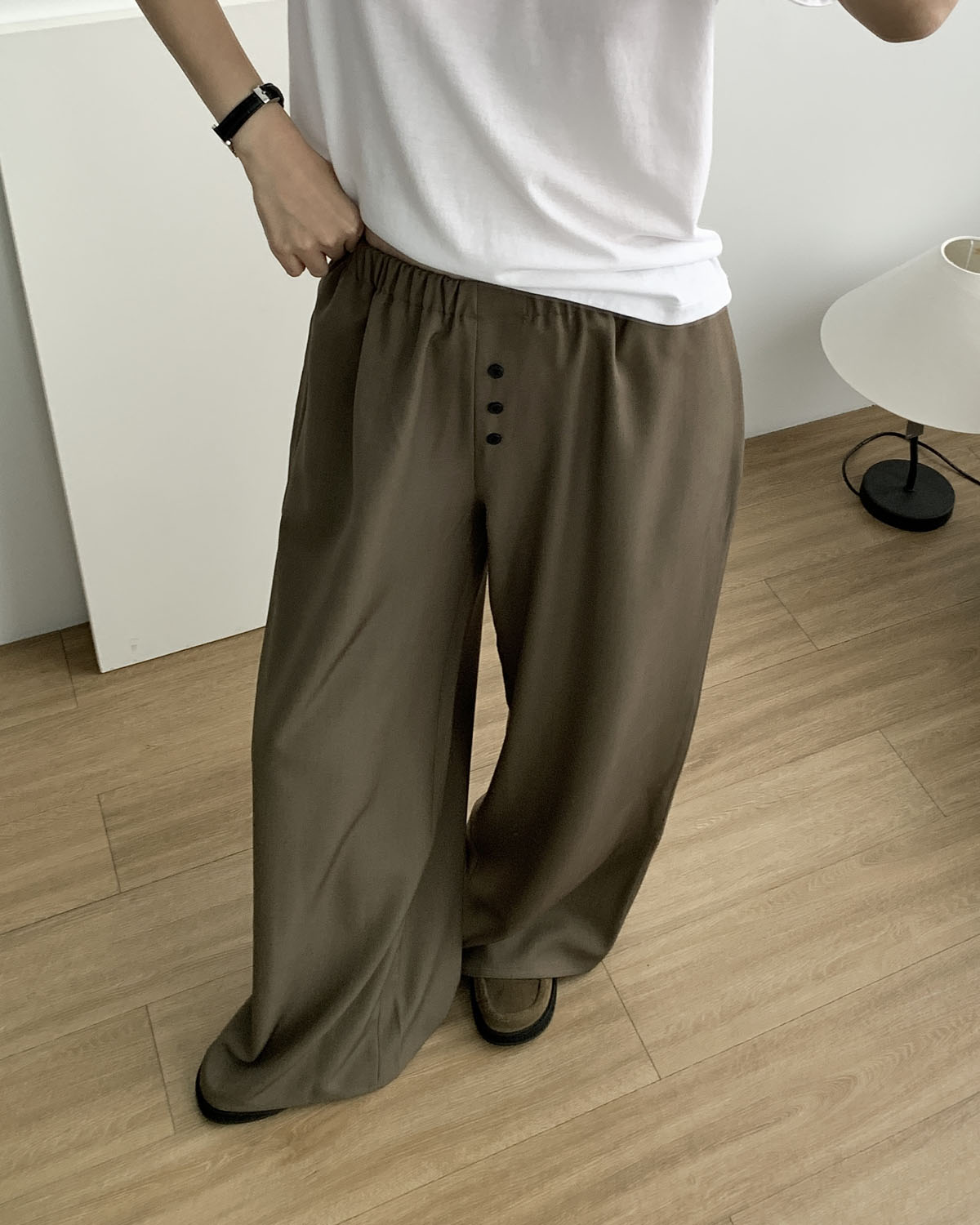 아웃핏 브리프 팬츠 와이드 밴딩팬츠 스판바지 (브라운) - 상세 이미지 5