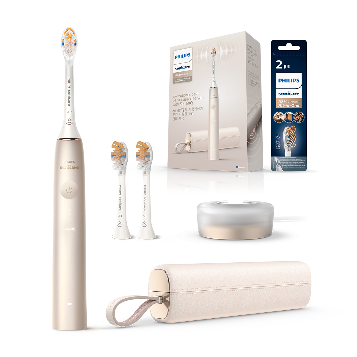 필립스 소닉케어 전동칫솔 올인원 칫솔모 세트 프레스티지 9900 샴페인