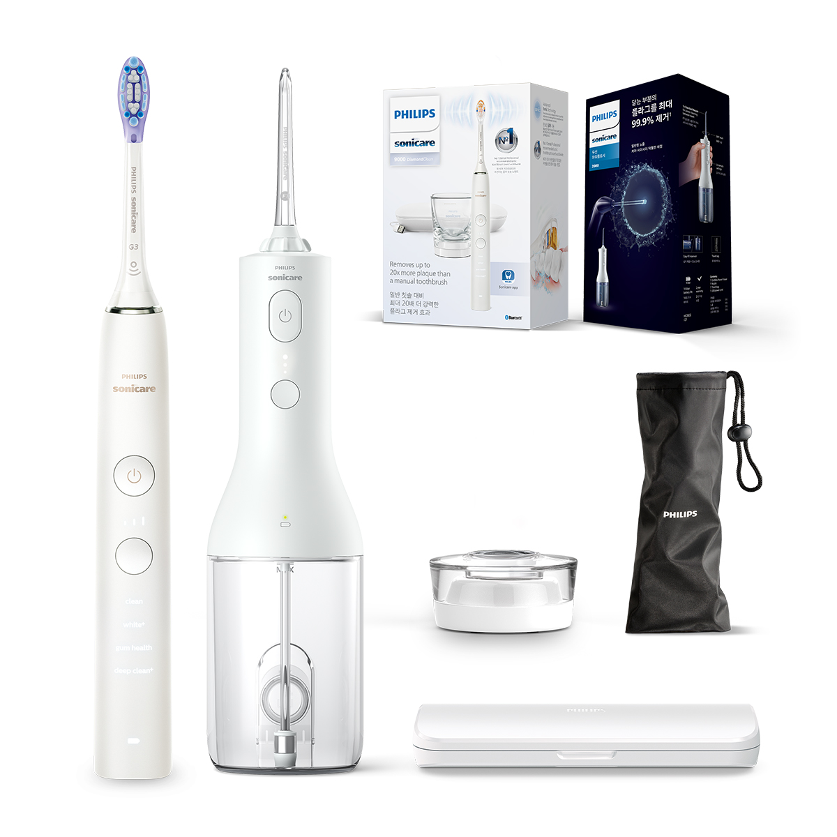 필립스 소닉케어 전동칫솔 구강세정기세트 다이아몬드클린9000 스페셜에디션 화이트 제품 이미지