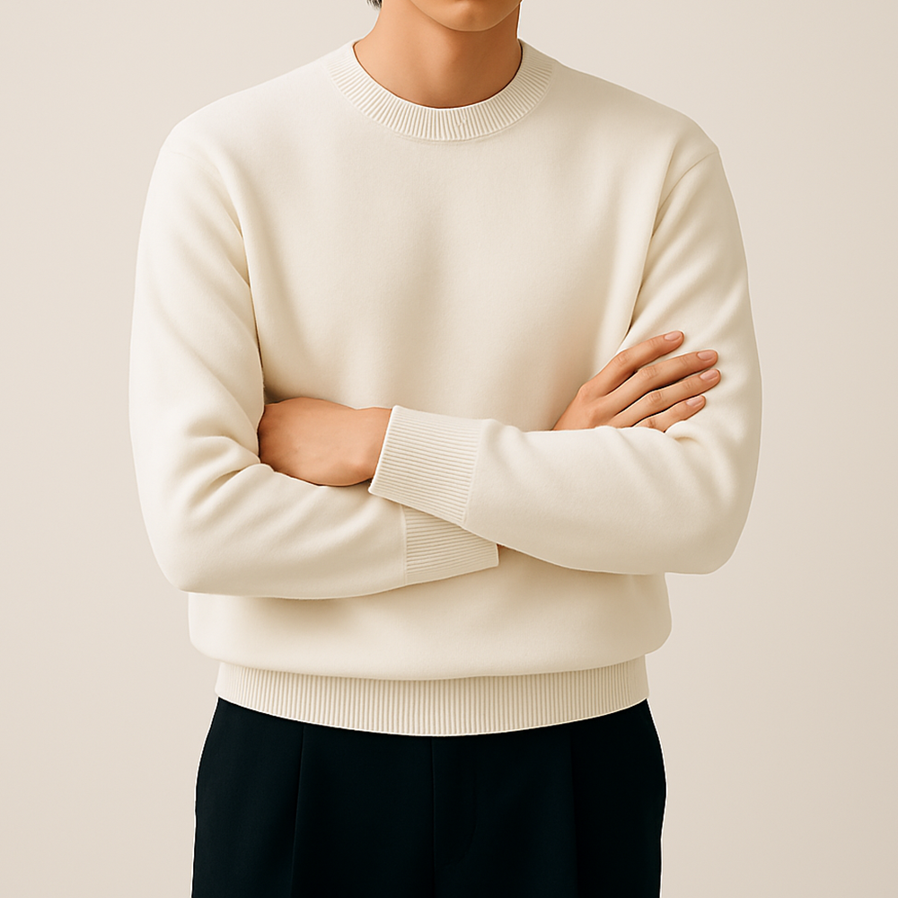 LAINE 남자니트 가을 오버핏 워셔블 LOGAN 니트 아이보리, L (105) - 메인 이미지