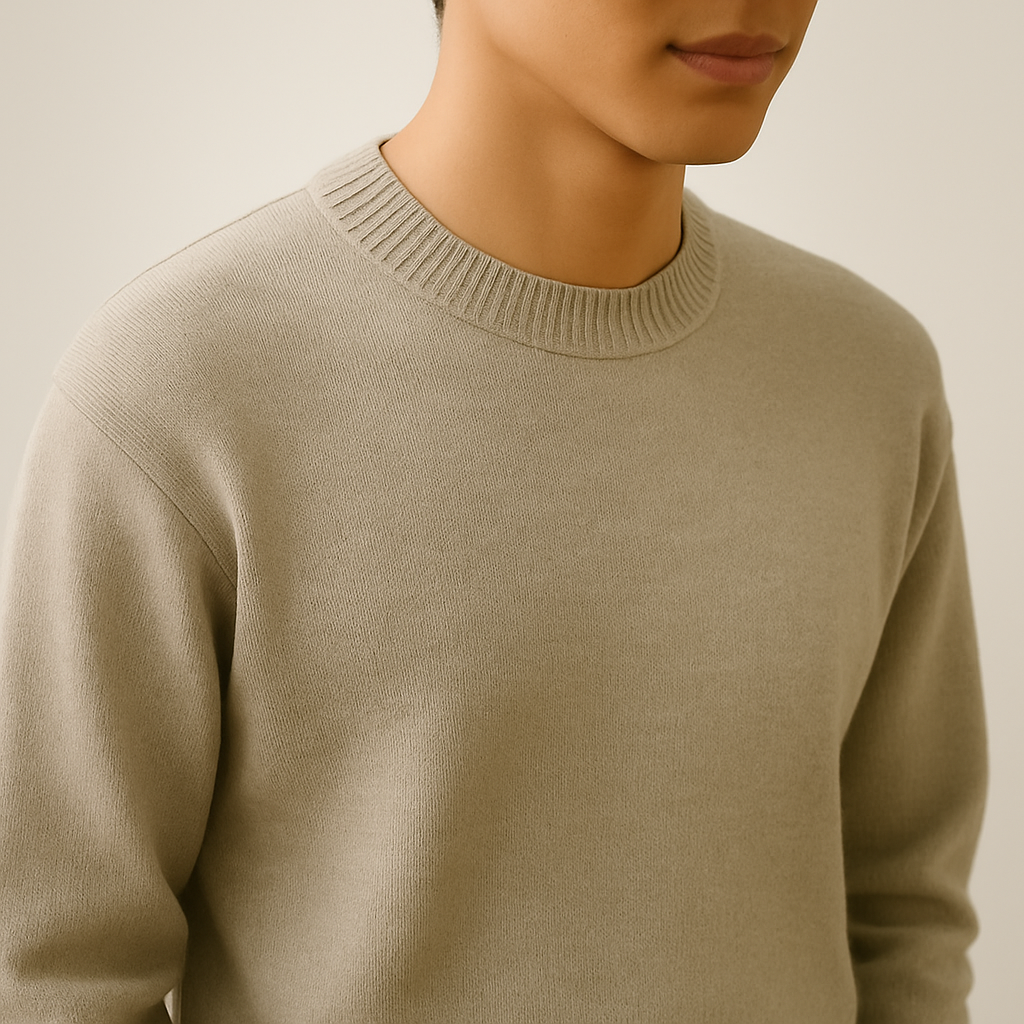LAINE 남자니트 가을 오버핏 워셔블 LOGAN 니트 오트밀, M (95-100) - 메인 이미지