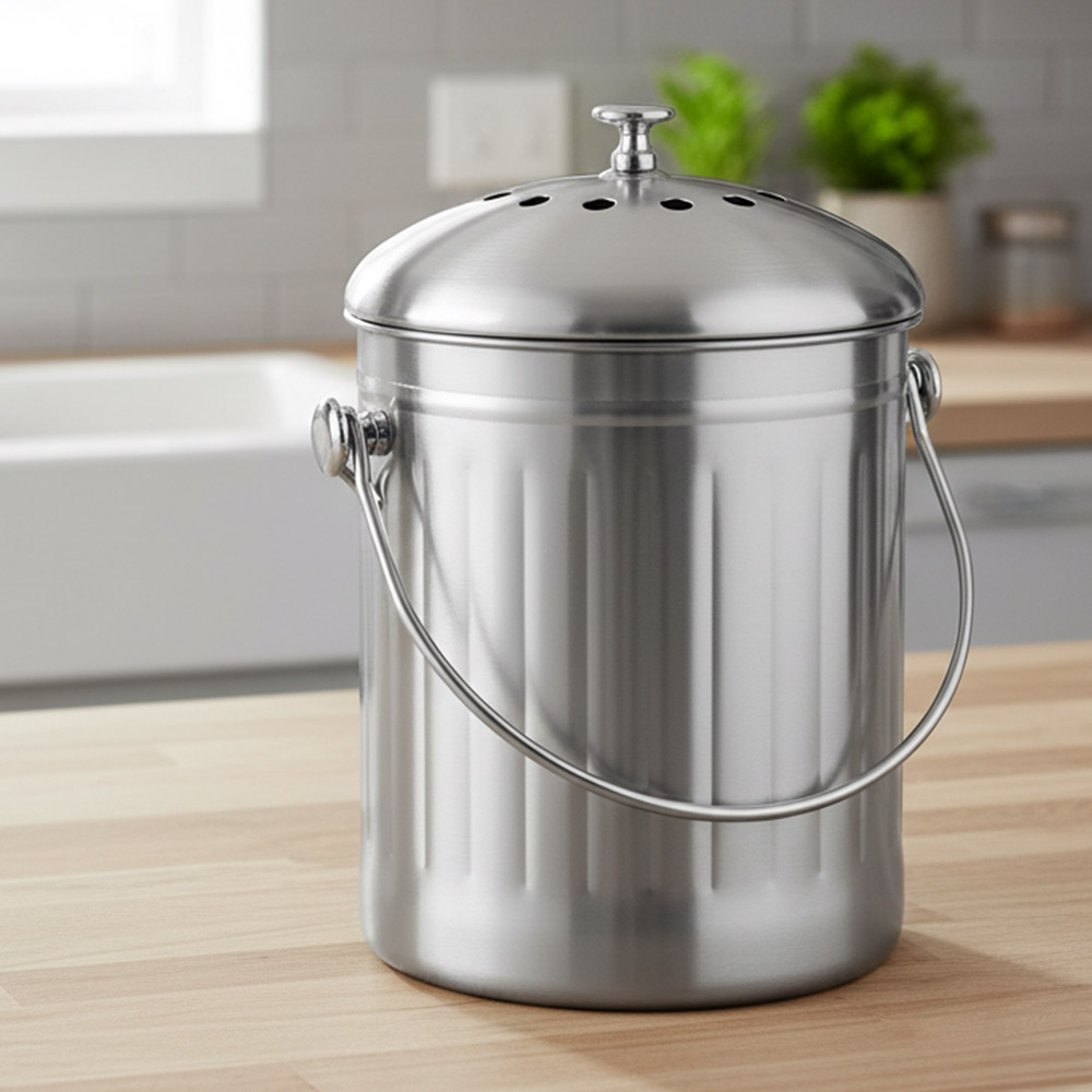 음식물쓰레기통 주방 스텐 밀폐형 음쓰통 탈취 뚜껑형 5L - 상세 이미지 5