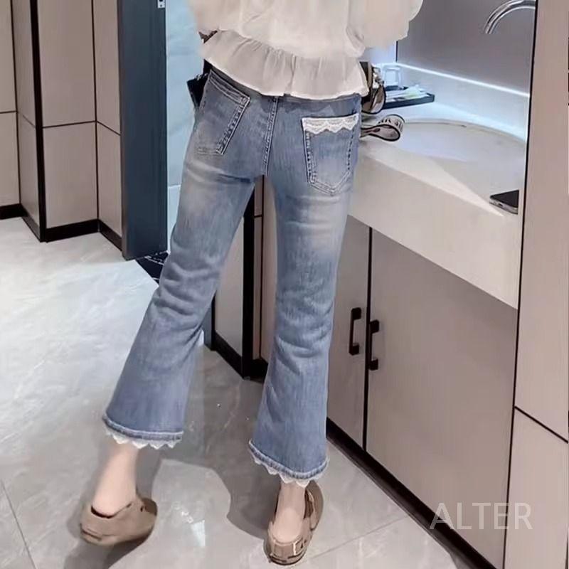 여름 레이스 청바지 키 부츠컷 빅사이즈 여성용 데님 S 40-45kg - 상세 이미지 2