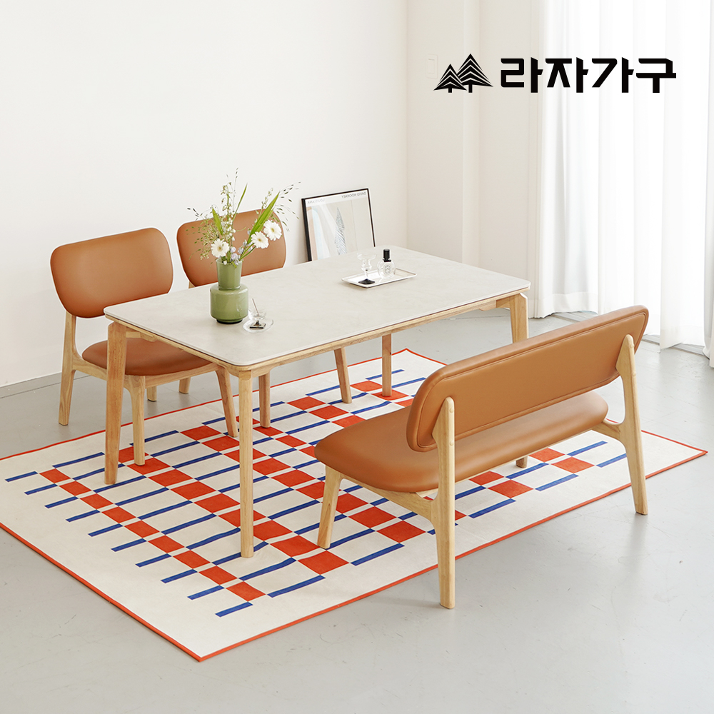 라자가구 브레드 원목 낮은 2인 쿠션 벤치 의자