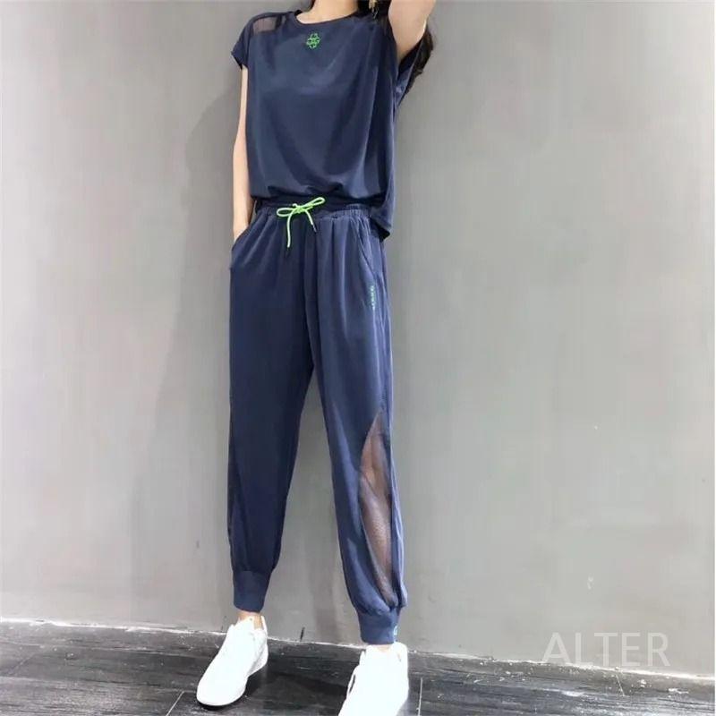 줌바 웨어 운동복 여성용 벨벳 세트 헬스복 캐주얼 반팔 회색 M 45kg - 상세 이미지 4