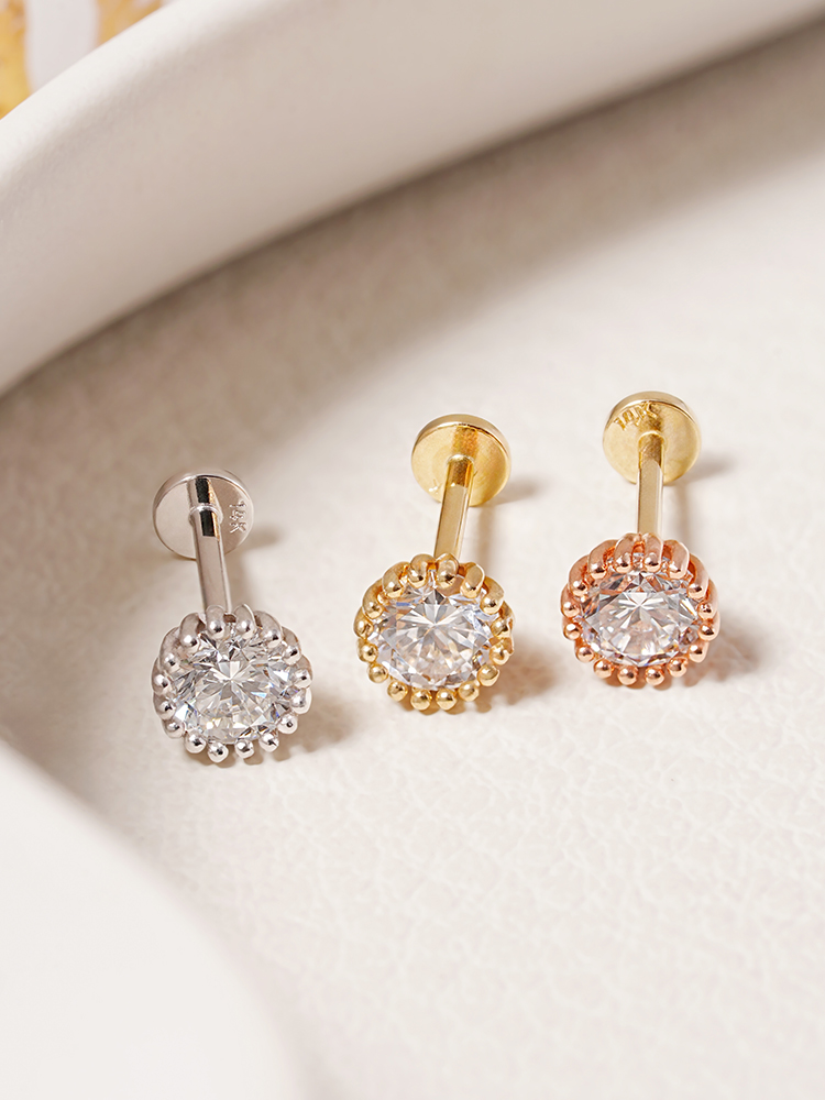 [0.8mm]14K 인터널 랩 다이아몬드 헤일로 써클 라블렛 피어싱 귀걸이 3부 이미지 8