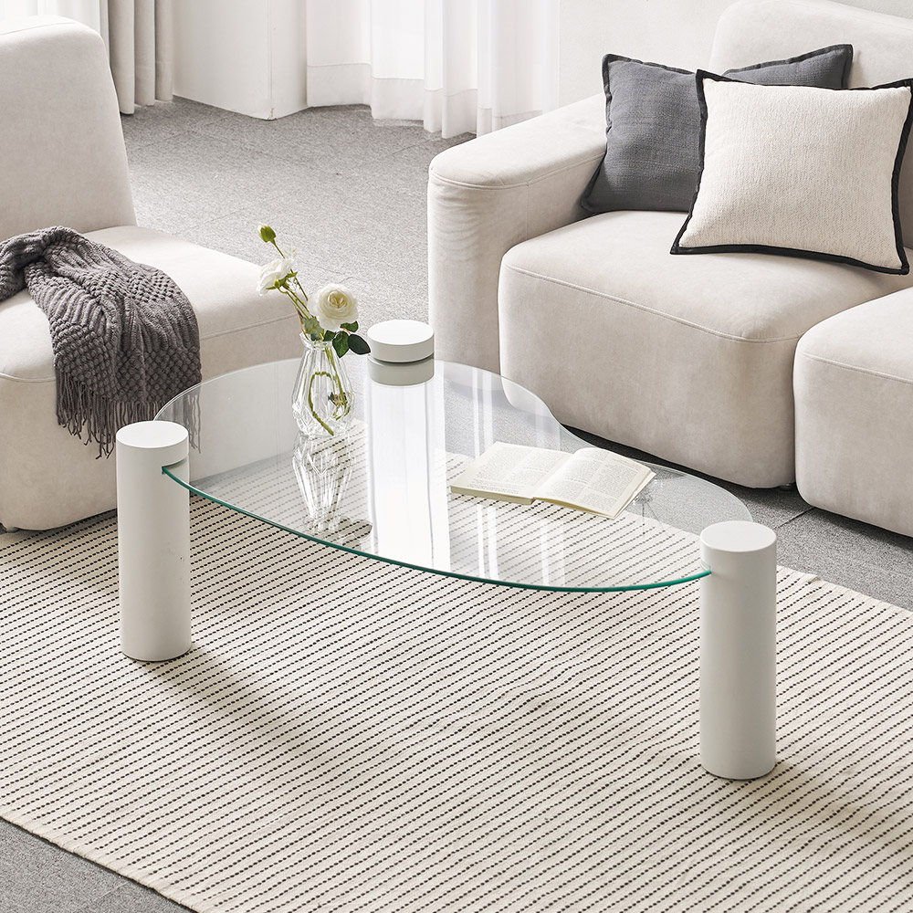 소울 강화유리 낮은 소파 거실 테이블 비정형 화이트 CNM243C