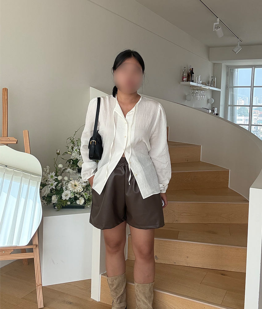 레더 벤자민 A라인 밴딩 반바지 - 상세 이미지 4