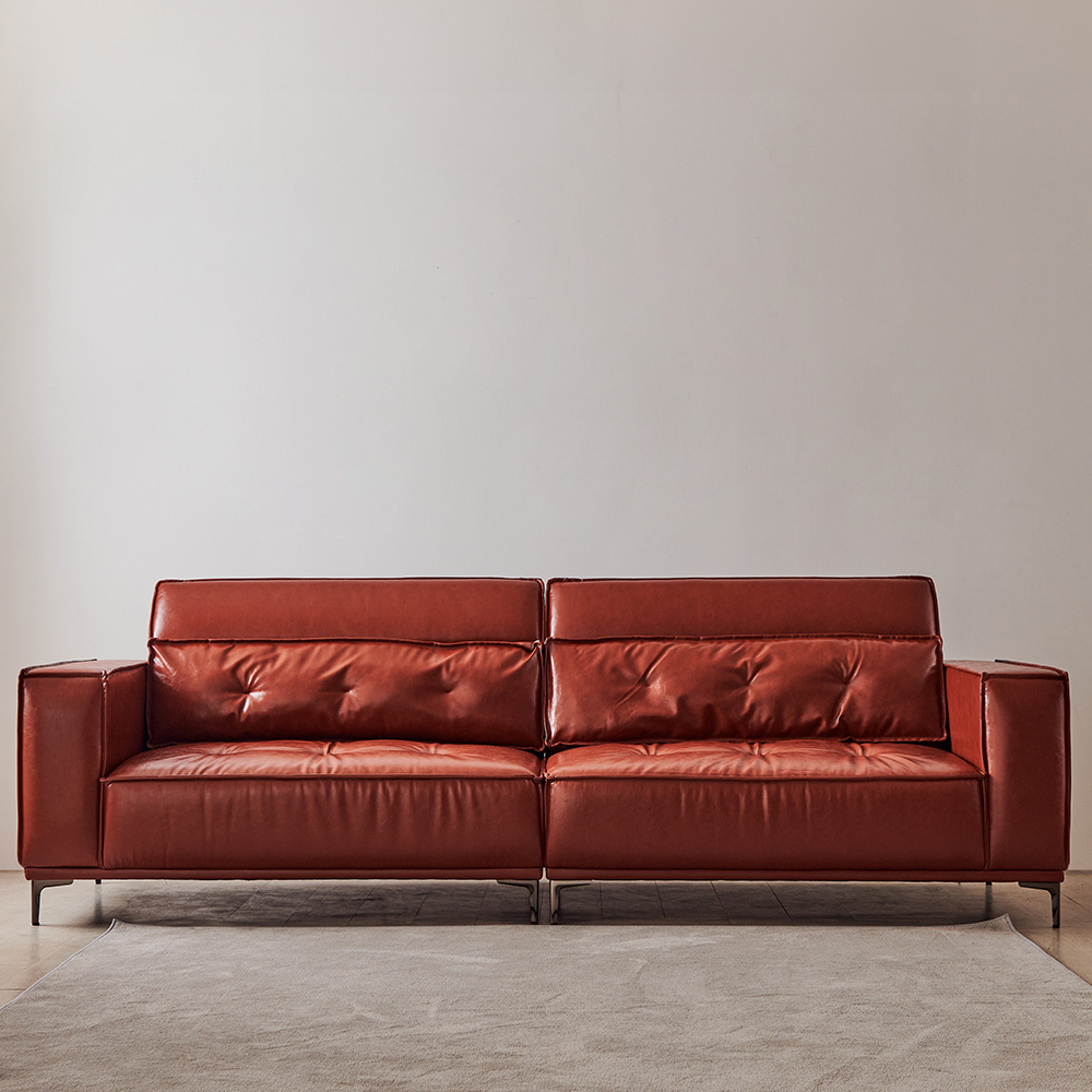 동서가구 브루클린 레트로 클래식 가죽 소파 스툴미포함, 와인, 4인용