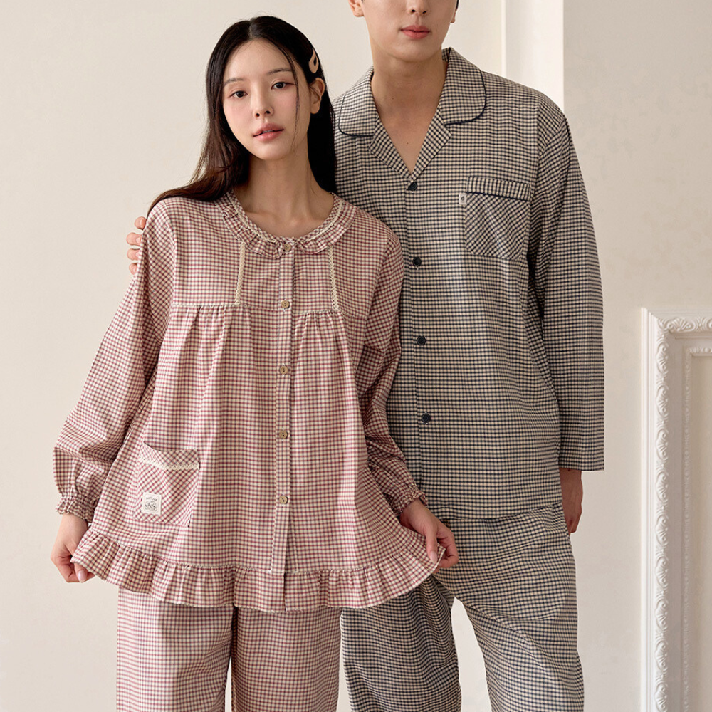 국산 잠옷 와플 순면 잠옷 신혼 커플 가족 잠옷 선물 - 메인 이미지