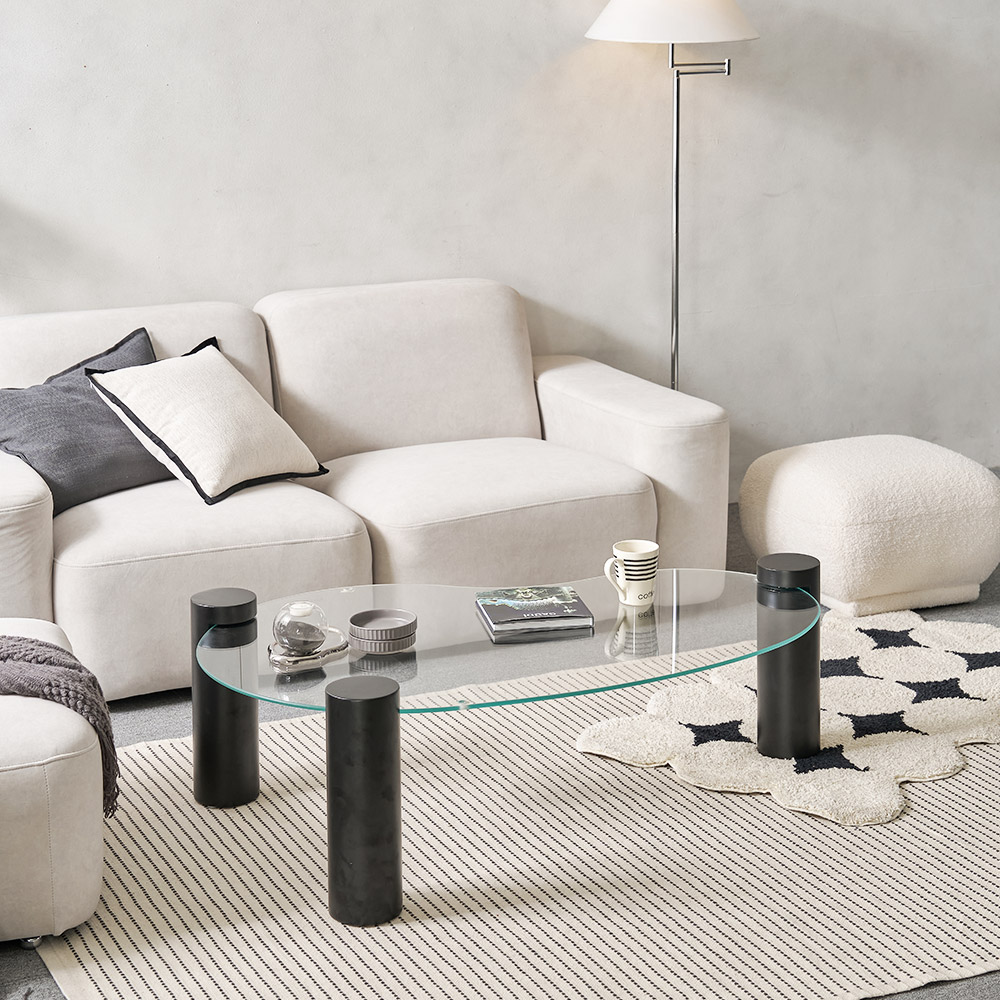 소울 강화유리 낮은 소파 거실 테이블 비정형 블랙 CNM243C