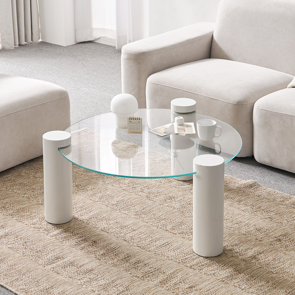 소울 강화유리 낮은 소파 거실 테이블 원형 화이트 CNM245C