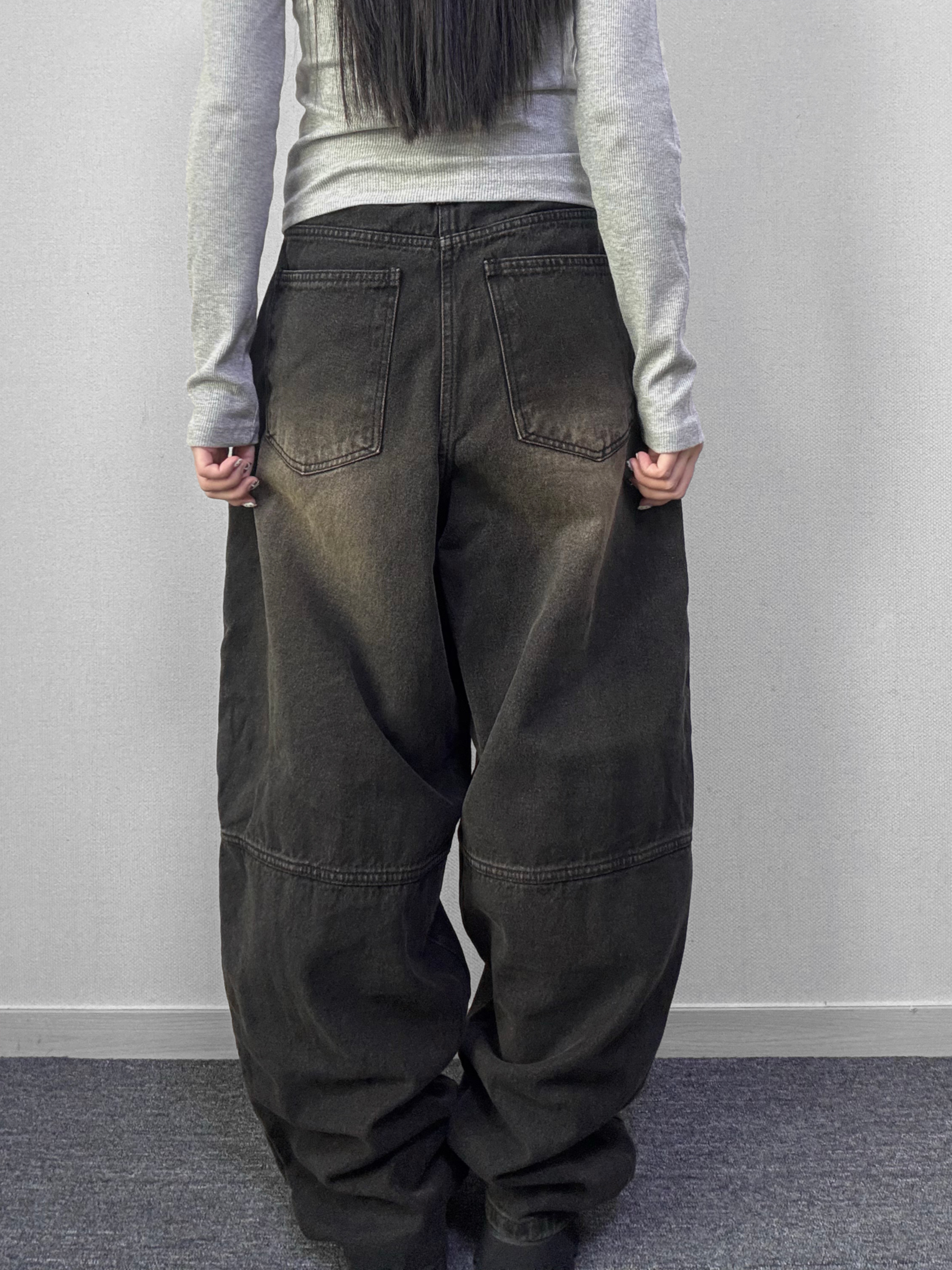 피드 리벳 흑청 벌룬 데님 팬츠 - 상세 이미지 4