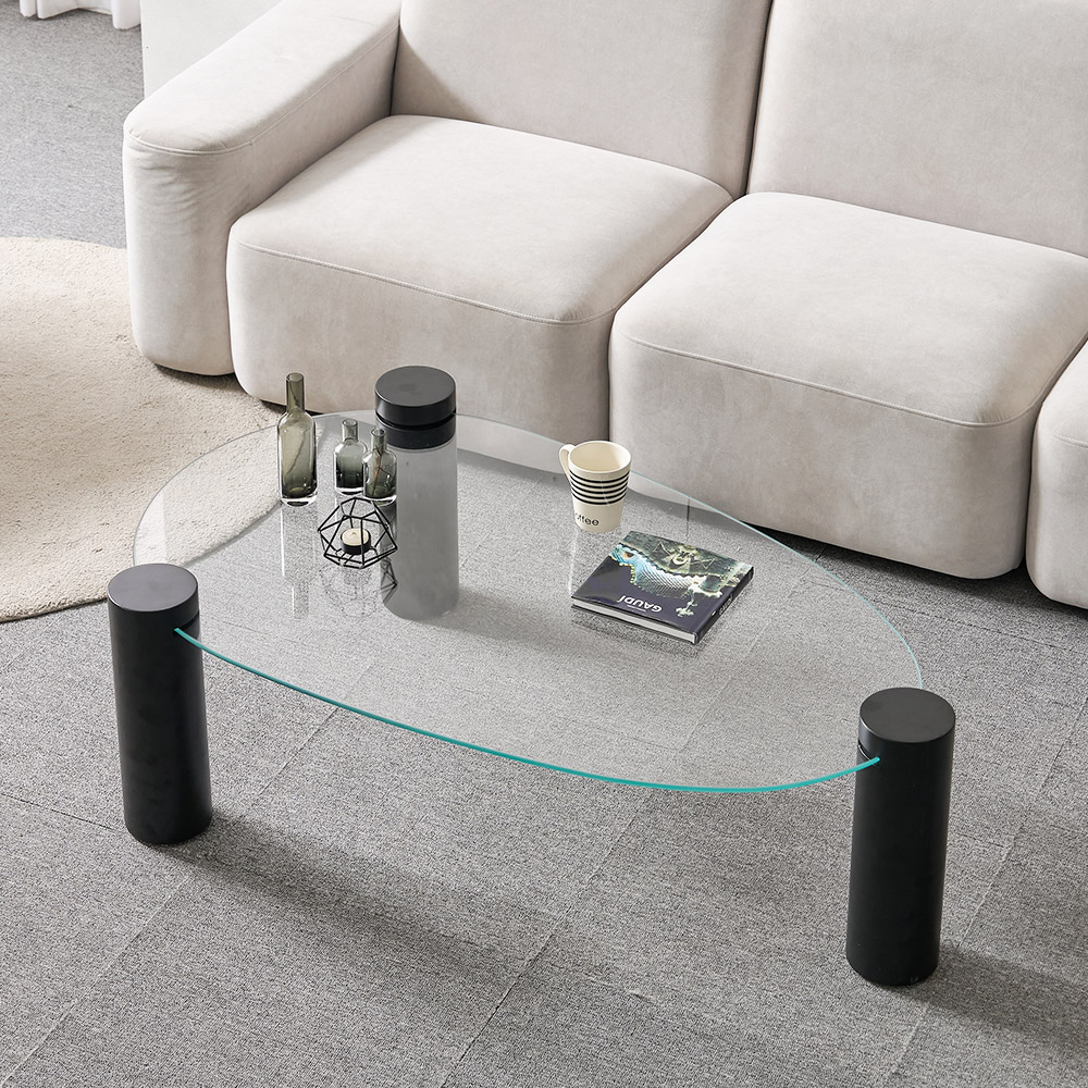 소울 강화유리 낮은 소파 거실 테이블 물방울 블랙 CNM244C