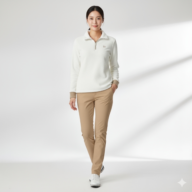 더블플래그 여성 겨울 기모 스웨터 골프웨어 플리스 골프 티셔츠 - 상세 이미지 3