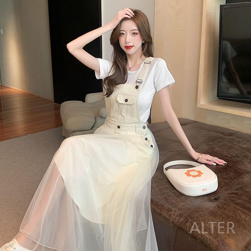 스커트 쉬폰 롱스커트 드레스 화이트 화이트 끈나시 원피스 S - 상세 이미지 3