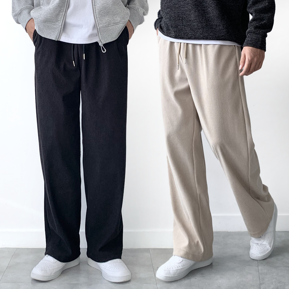 [1+1] 남자 코듀로이 바지 밴딩 와이드팬츠 이미지 2