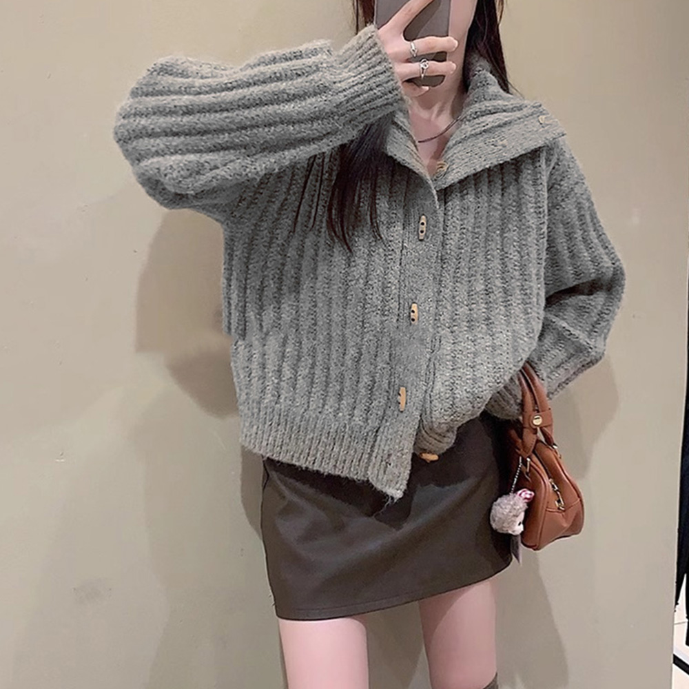 긴팔 니트가디건 가을 겨울 꽈배기 레이어드 하이넥 오버핏 부클 이미지 6