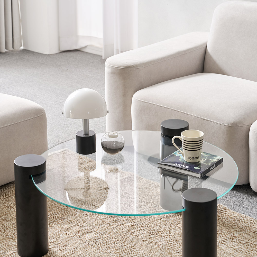 소울 강화유리 낮은 소파 거실 테이블 원형 블랙 CNM245C