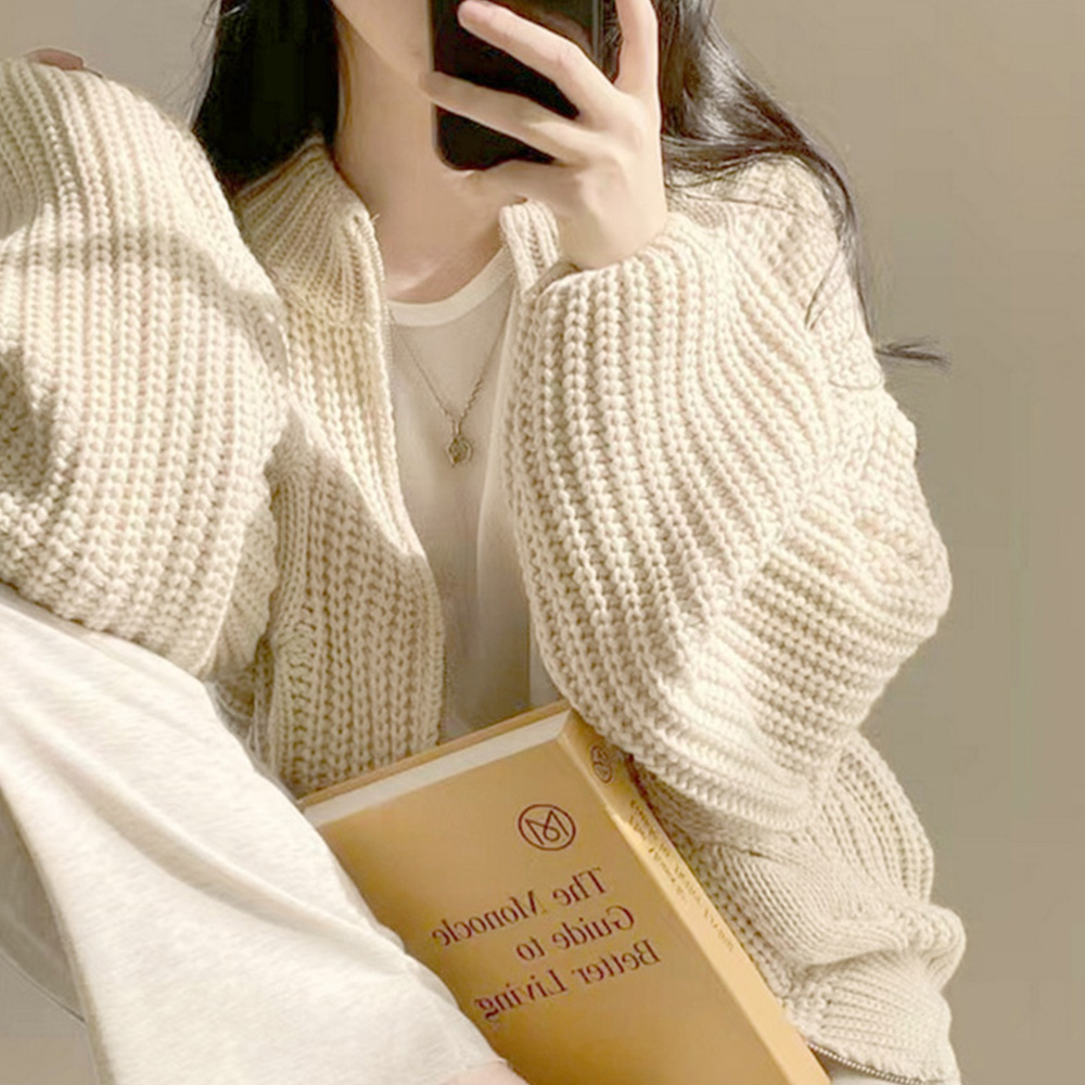 니트가디건 집업 꽈배기 가을 겨울 핑크 회색 레이어드 골지 케이블 이미지 6