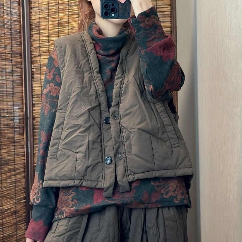 누빔조끼 겨울조끼 브이넥 베스트 누비옷 엄마옷 - 상세 이미지 5