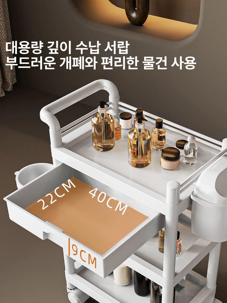 미용실 카트 미용 뷰티샵 이동식 웨건 트롤리 선반 베이지 서랍 없음 공식 표준 구성 50x34x90cm - 상세 이미지 3