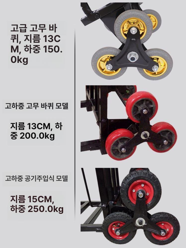 계단 구르마 핸드 카트 화물 택배 생수 배달 짐 고중량 헤비 50kg 공기압 - 상세 이미지 3