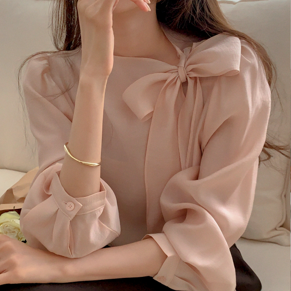 로이 리본 타이 소매 블라우스 bs8404 제품 이미지