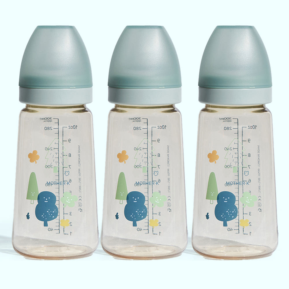 마더케이 신생아 PPSU 젖병 배앓이 방지 (노꼭지) 280ml, 3개, 포레스트(민트)