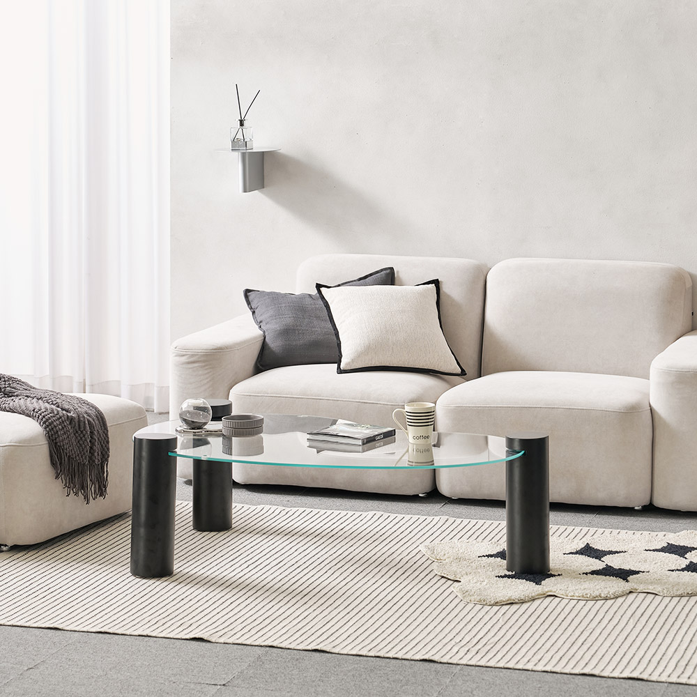 소울 강화유리 낮은 소파 거실 테이블 비정형 블랙 CNM243C