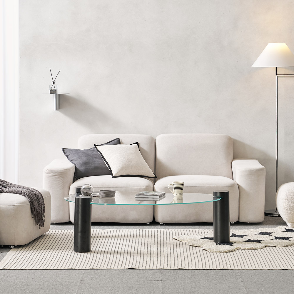 소울 강화유리 낮은 소파 거실 테이블 비정형 블랙 CNM243C