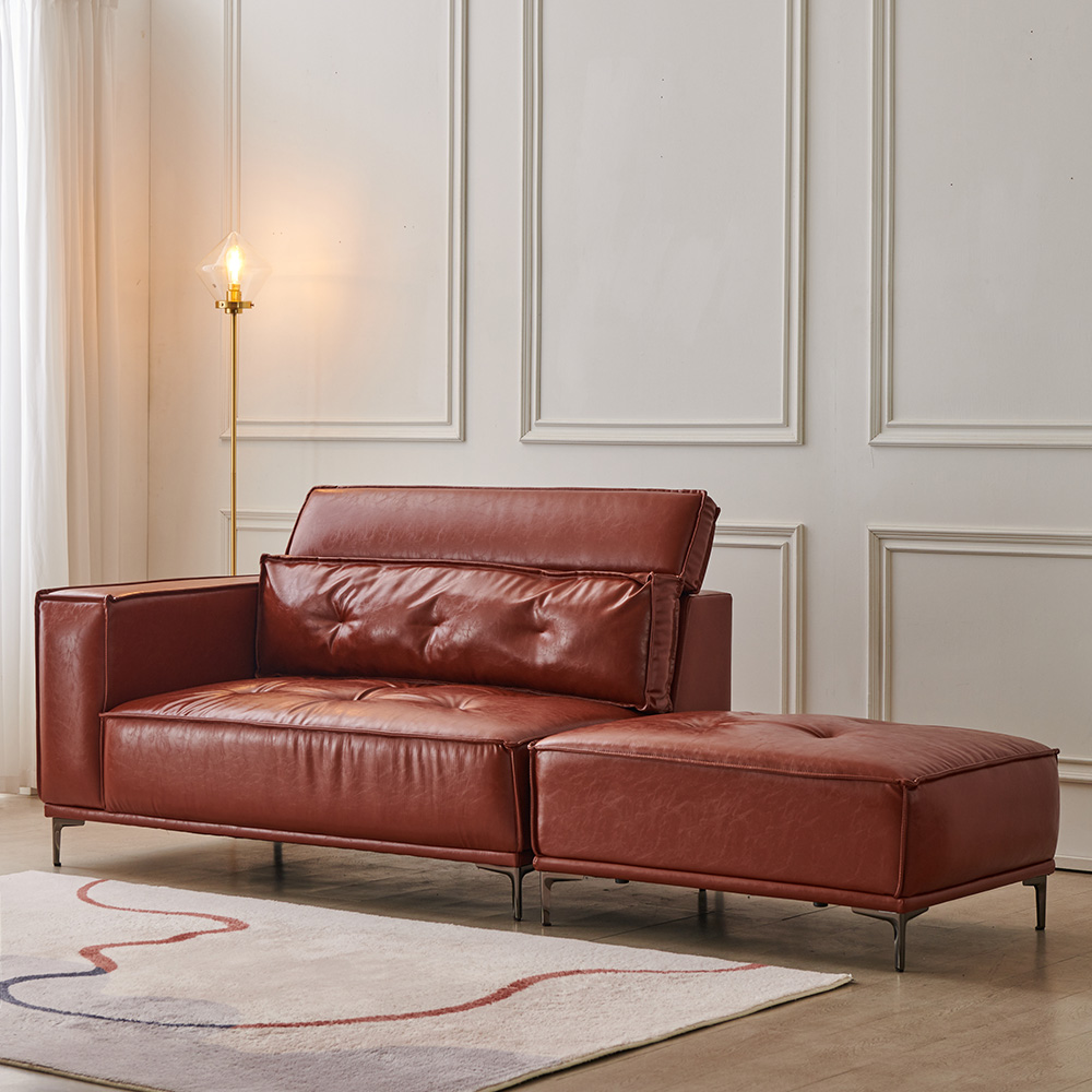 동서가구 브루클린 레트로 클래식 가죽 소파 스툴포함, 와인_우형, 2인용