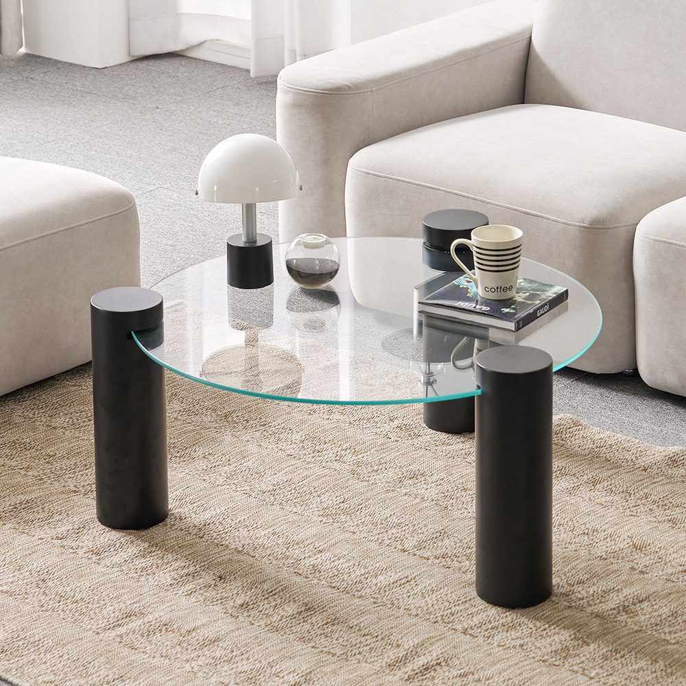 소울 강화유리 낮은 소파 거실 테이블 원형 블랙 CNM245C